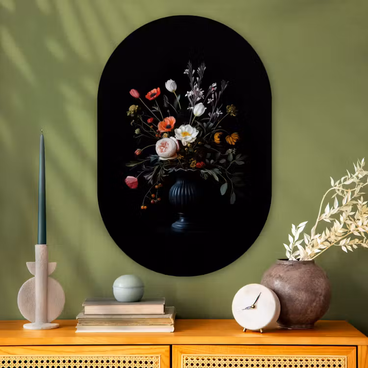 Muurovaal - Glas - Bloemstuk - Vaas - Zwart — 2