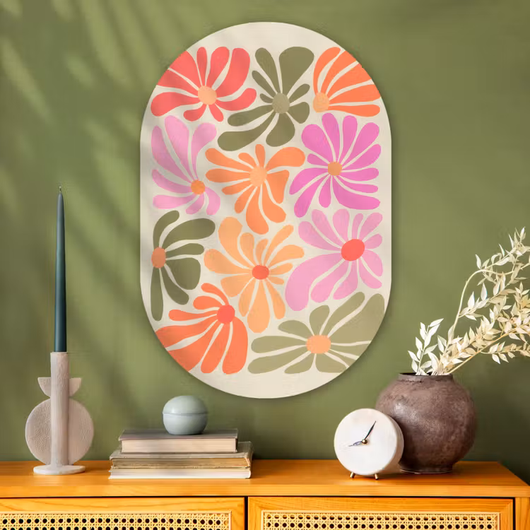 Muurovaal - Glas - Bloemvormen - Retro - Kleurrijk — 2