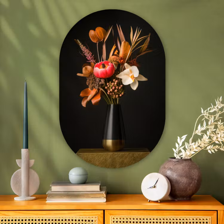 Muurovaal - Glas - Boeket - Oranje - Gouden - vaas — 2