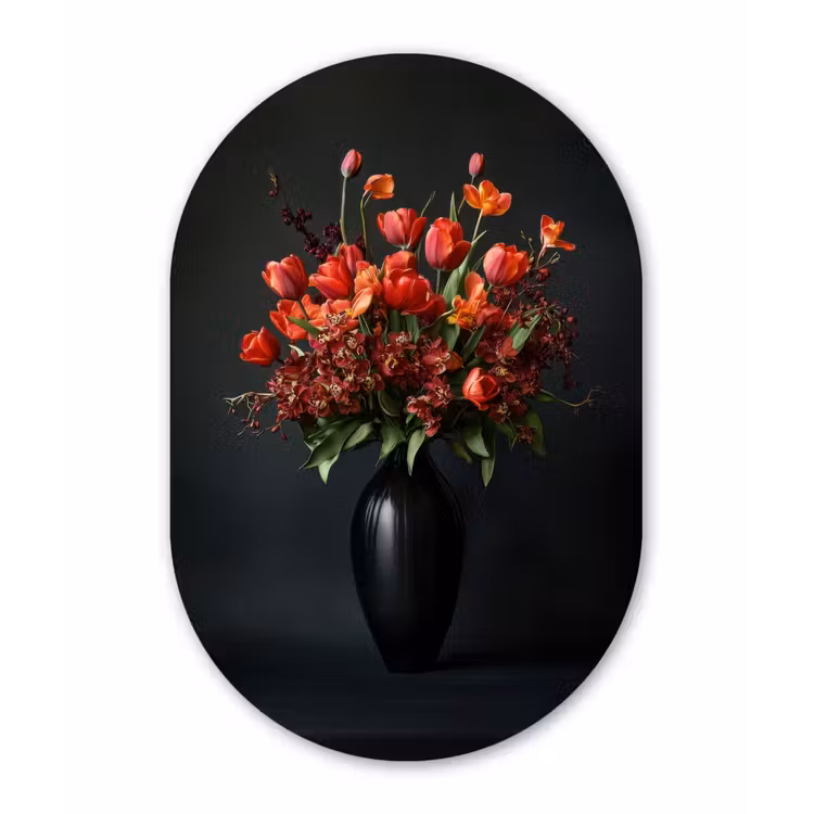 Muurovaal - Glas - Boeket - Tulpen - Vaas - Rood — 1