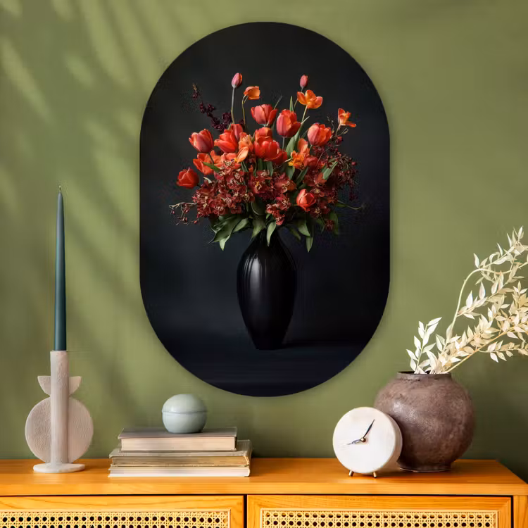 Muurovaal - Glas - Boeket - Tulpen - Vaas - Rood — 2