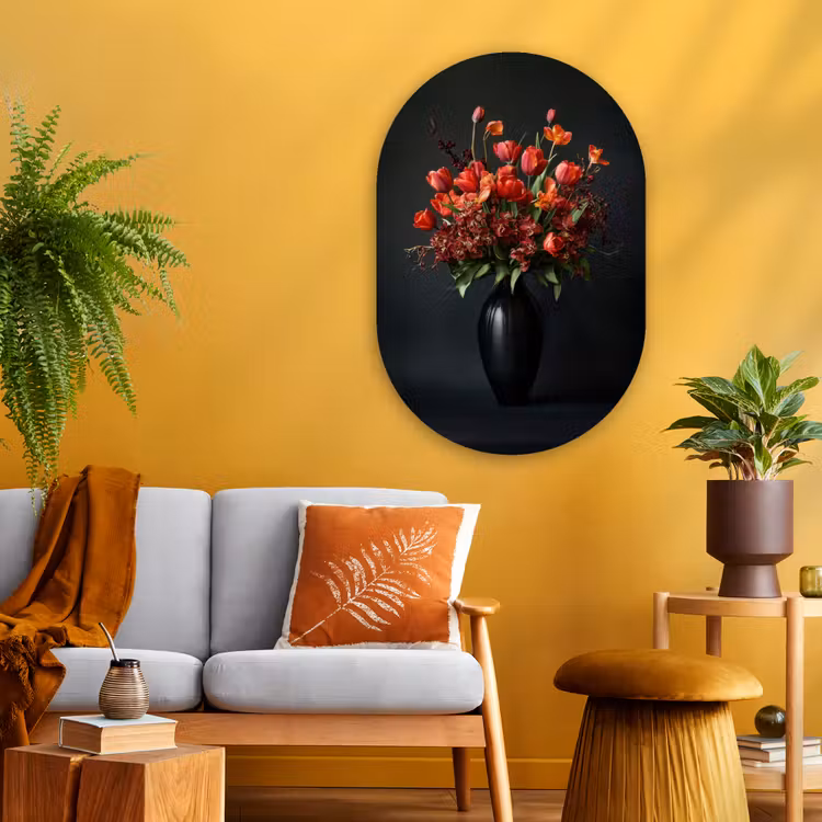 Muurovaal - Glas - Boeket - Tulpen - Vaas - Rood — 3