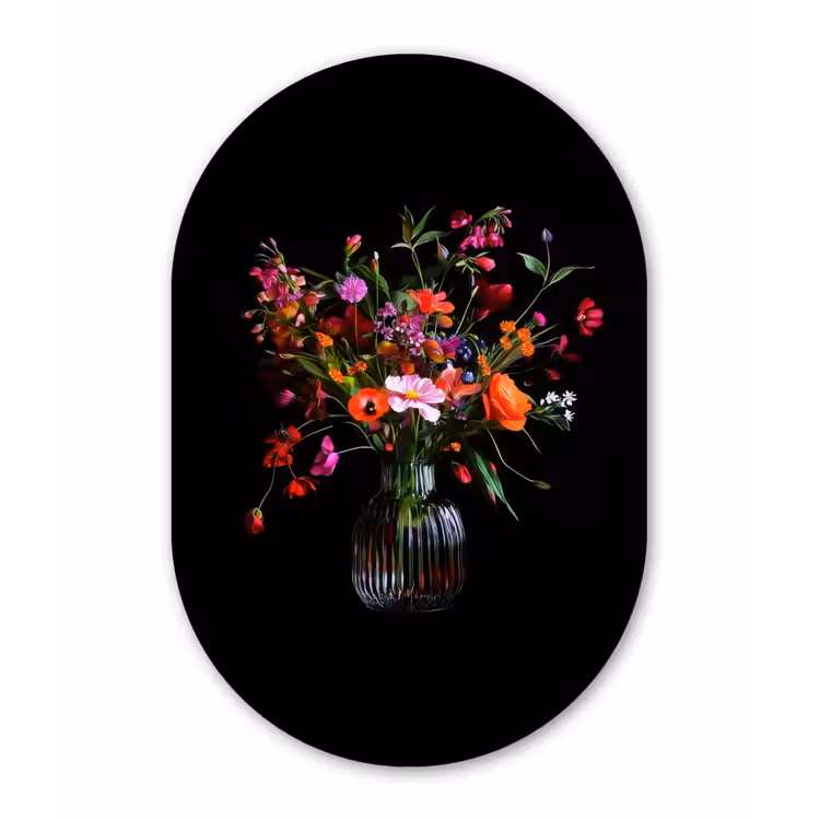 Muurovaal - Glas - Boeket - Veldbloemen - Vaas — 1