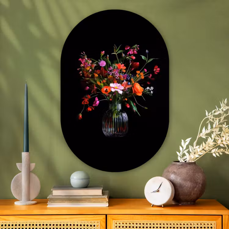 Muurovaal - Glas - Boeket - Veldbloemen - Vaas — 2