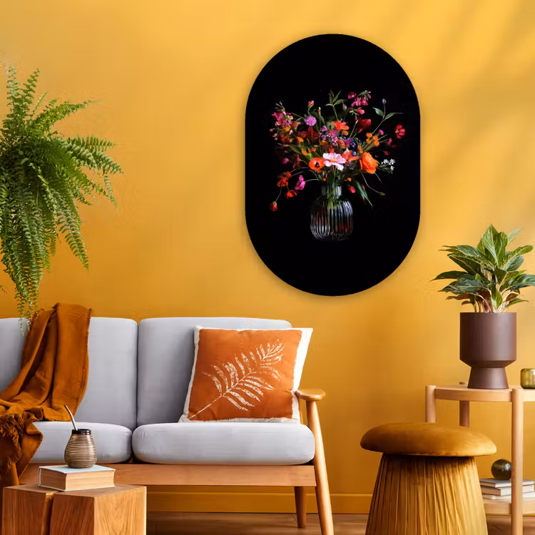 Muurovaal - Glas - Boeket - Veldbloemen - Vaas — 3