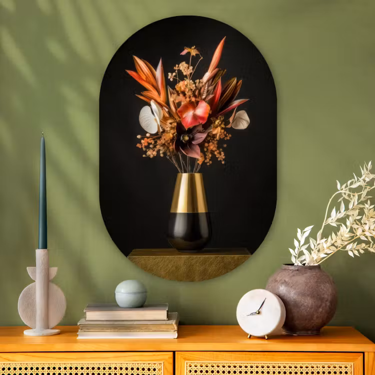 Muurovaal - Glas - Exotisch - Boeket - Vaas - Goud — 2