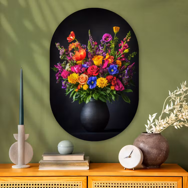 Muurovaal - Glas - Felgekleurd - Bloemen - Vaas — 2