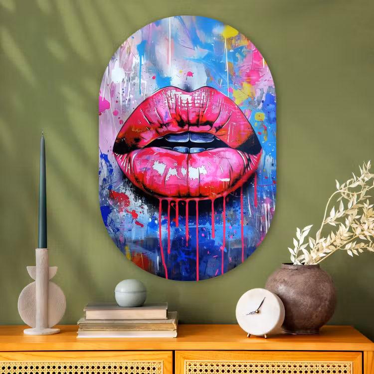Muurovaal - Glas - Graffiti - Lippen - Felroze - Geschilderd — 2