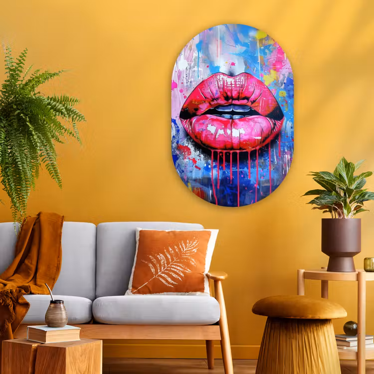 Muurovaal - Glas - Graffiti - Lippen - Felroze - Geschilderd — 3