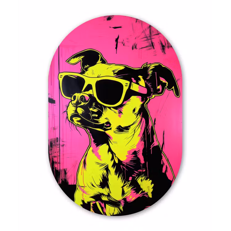 Muurovaal - Glas - Hond - Zonnebril - Roze - Art — 1