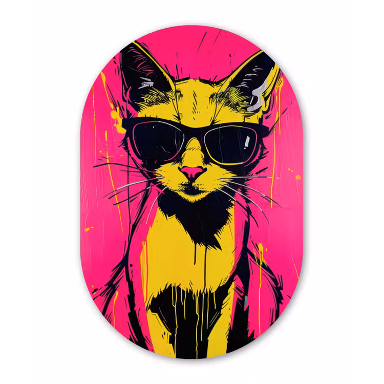 Muurovaal - Glas - Kat - Art - Zonnebril - Roze — 1