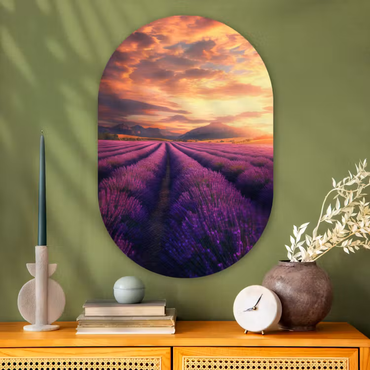 Muurovaal - Glas - Lavendelveld - Zonsondergang - Paars — 2