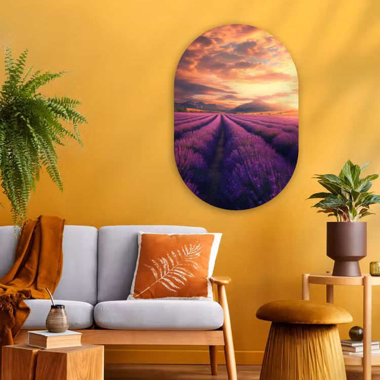 Muurovaal - Glas - Lavendelveld - Zonsondergang - Paars — 3