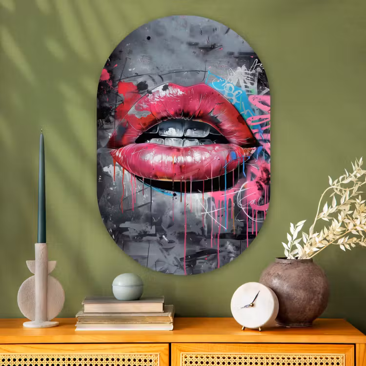 Muurovaal - Glas - Lippen - Felroze - Graffiti - Verfstrepen — 2