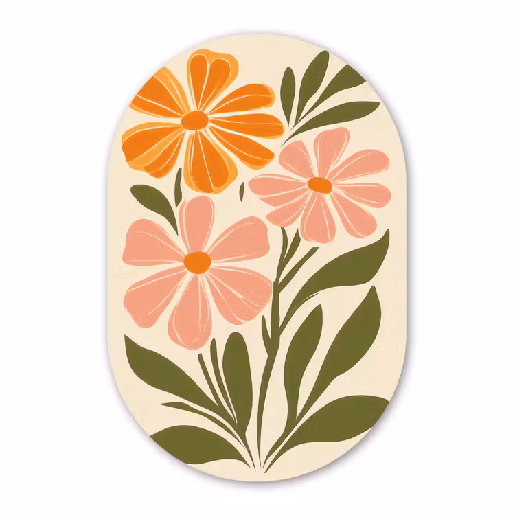Muurovaal - Glas - Minimalistisch - Bloemen - Bladeren - Roze — 1