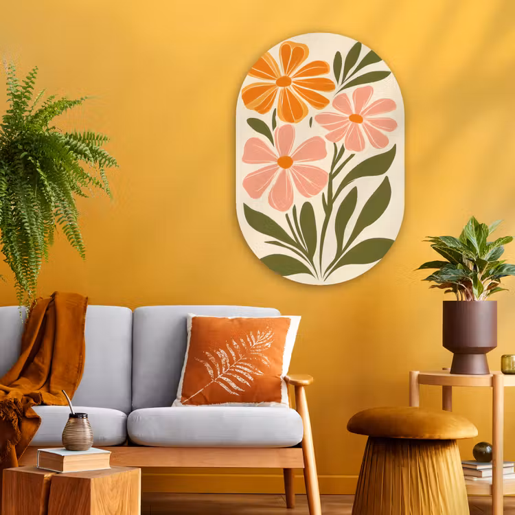 Muurovaal - Glas - Minimalistisch - Bloemen - Bladeren - Roze — 3
