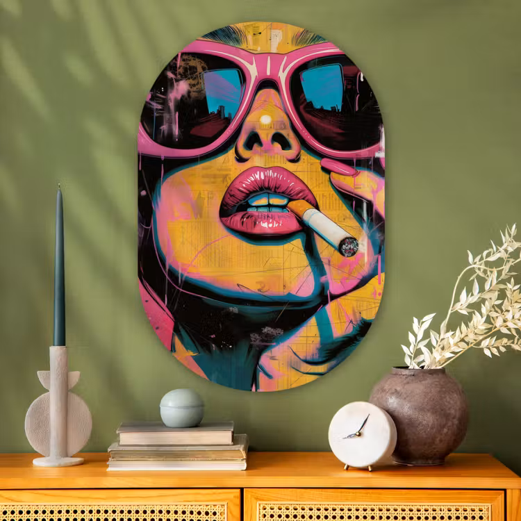 Muurovaal - Glas - Portret - Vrouw - Abstract - Zonnebril — 2