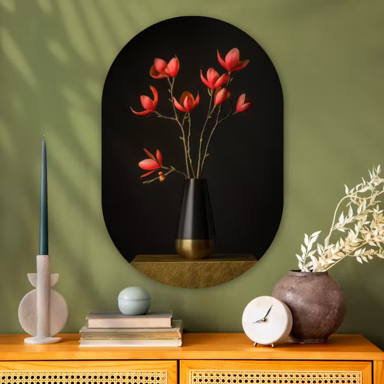 Muurovaal - Glas - Rode - Bloemen - Vaas — 2