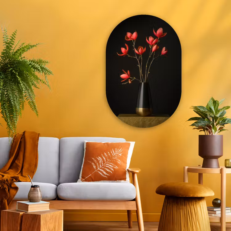 Muurovaal - Glas - Rode - Bloemen - Vaas — 3