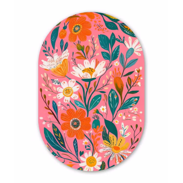 Muurovaal - Glas - Roze - Bloemen - Wit - Oranje — 1
