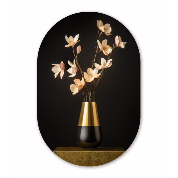 Muurovaal - Glas - Sierlijk - Boeket - Goud - Vaas — 1
