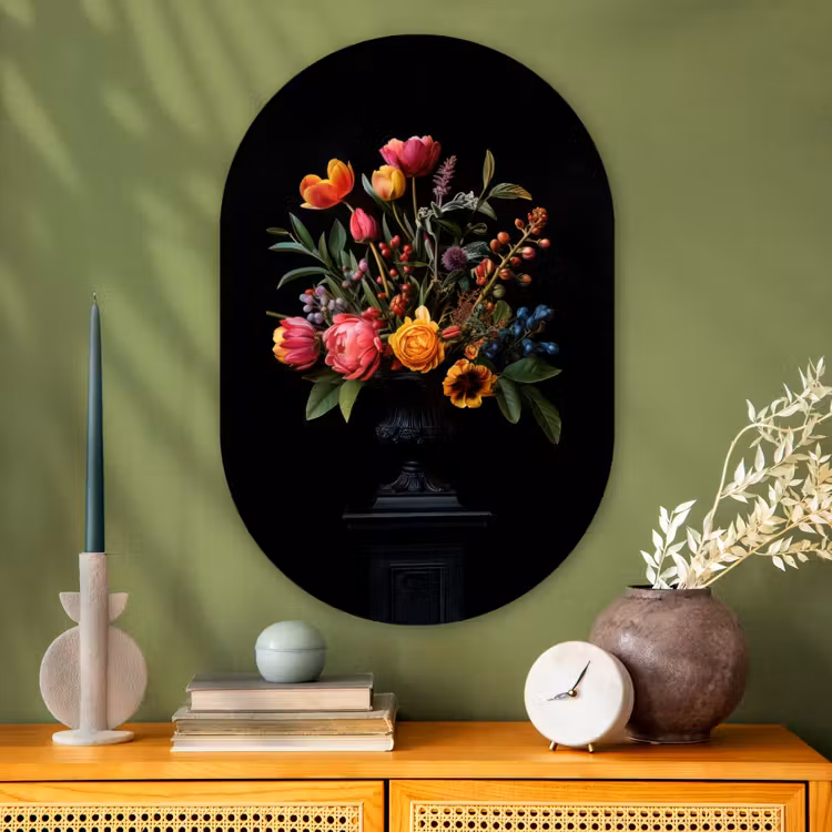 Muurovaal - Glas - Tulpen - Bessen - Boeket - Vaas — 2