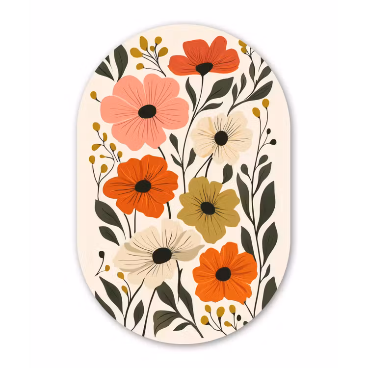 Muurovaal - Glas - Veldbloemen - Stengels - Blaadjes - Groen — 1