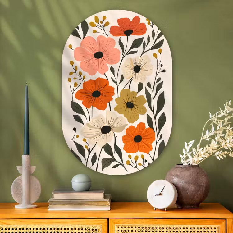 Muurovaal - Glas - Veldbloemen - Stengels - Blaadjes - Groen — 2