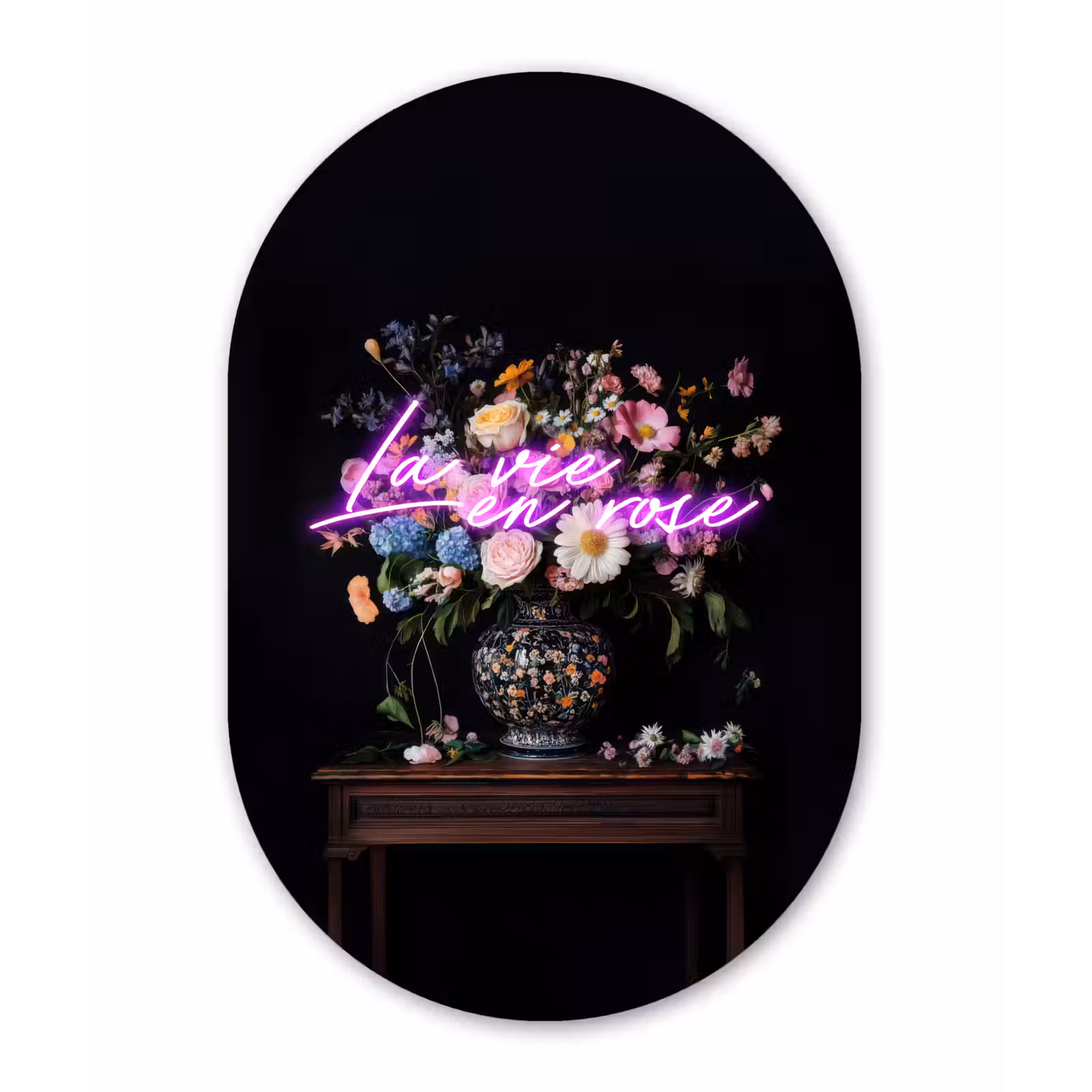 Muurovaal - Glas - Neon - Vaas - Bloemen — 1