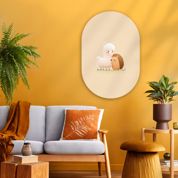 Muurovaal - Glas - Alpaca - Egel - Bruin - Knuffelen — 3