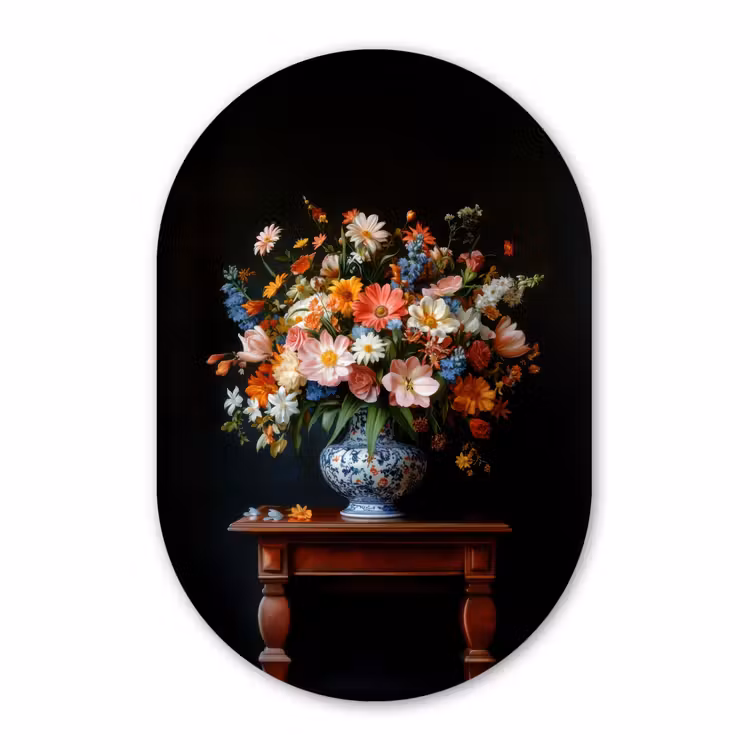 Muurovaal - Glas - Boeket - Roze - Bloemen - Vaas — 1