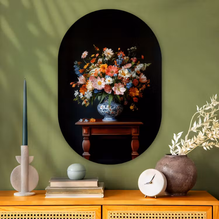 Muurovaal - Glas - Boeket - Roze - Bloemen - Vaas — 2