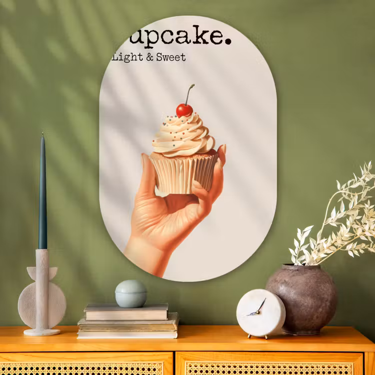 Muurovaal - Glas - Cupcake - Zoet - Kers — 2