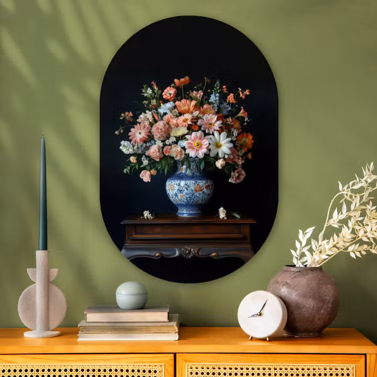 Muurovaal - Glas - Hout - Vaas - Kleuren - Bloemen — 2