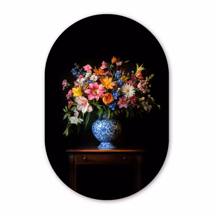 Muurovaal - Glas - Kleur - Vaas - Bloemen - Boeket — 1