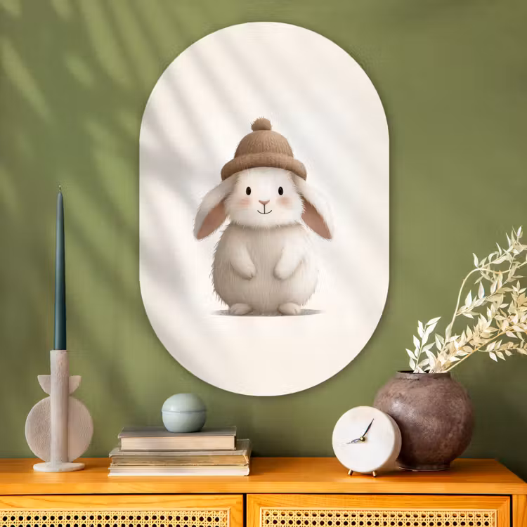 Muurovaal - Glas - Konijn - Muts - Oren - Beige — 2