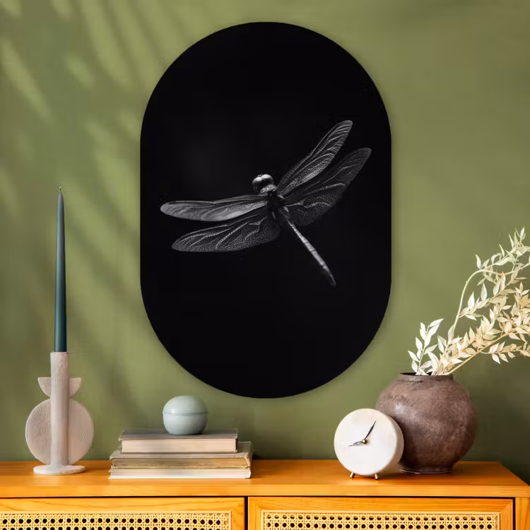 Muurovaal - Glas - Libelle - Dieren - Zwart - Insect — 2