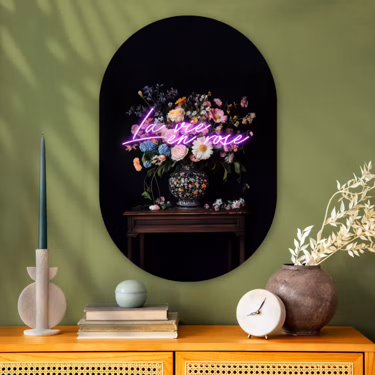 Muurovaal - Glas - Neon - Vaas - Bloemen — 2