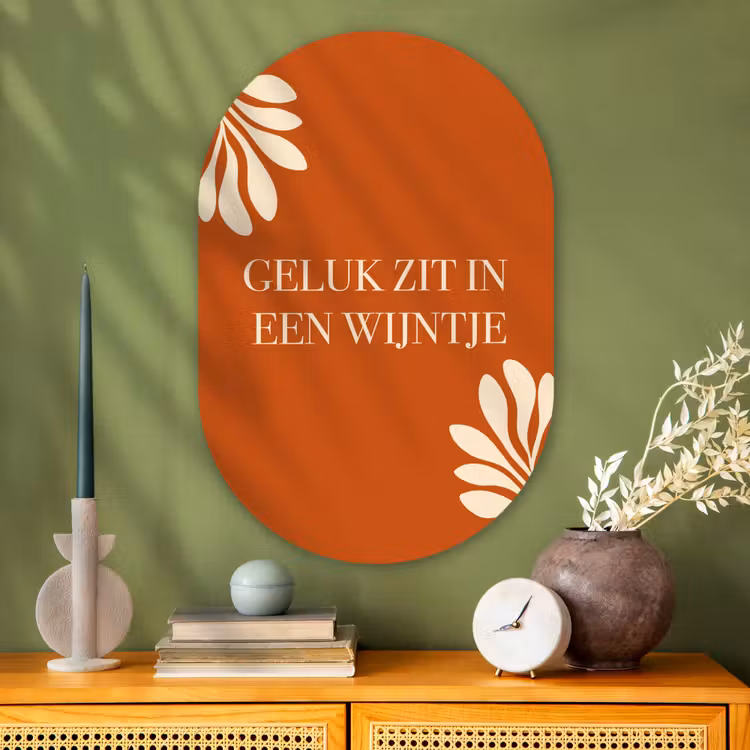Muurovaal - Glas - Oranje - Wijntje - Quote — 2