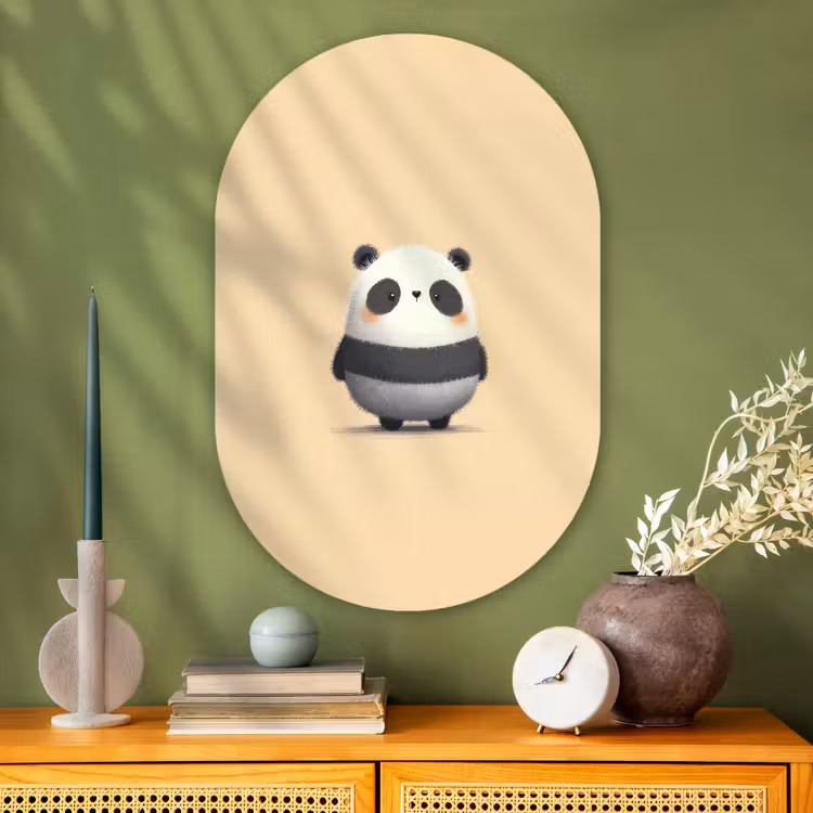 Muurovaal - Glas - Panda - Beige - Minimalistisch — 2
