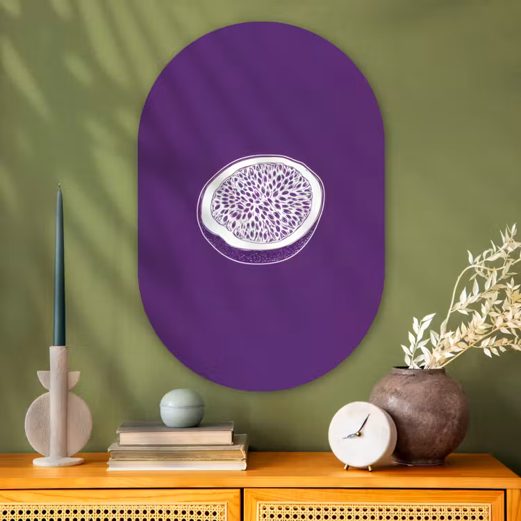 Muurovaal - Glas - Passievrucht - Zaadjes - Paars - Minimalistisch — 2