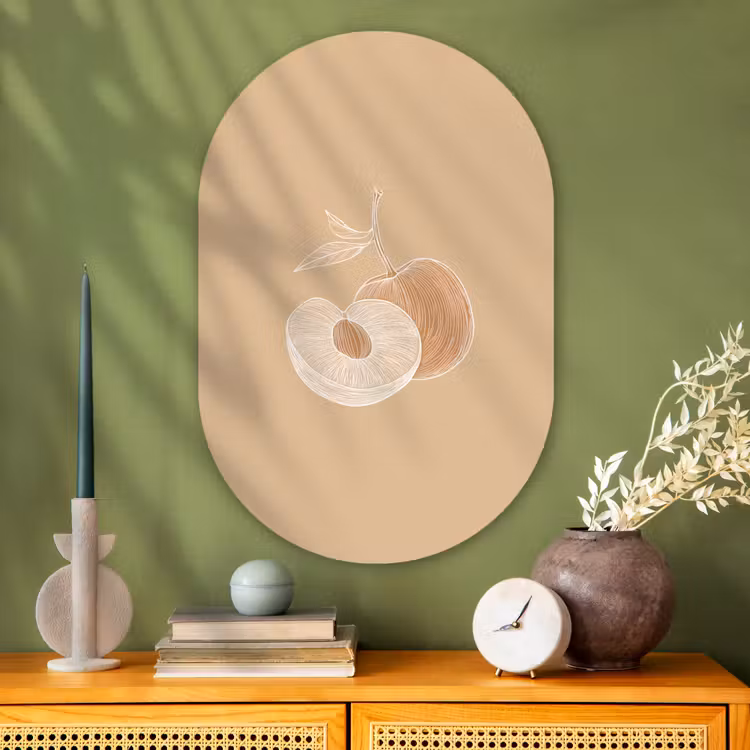 Muurovaal - Glas - Perzik - Lijntekening - Pit - Beige — 2