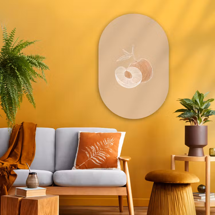 Muurovaal - Glas - Perzik - Lijntekening - Pit - Beige — 3