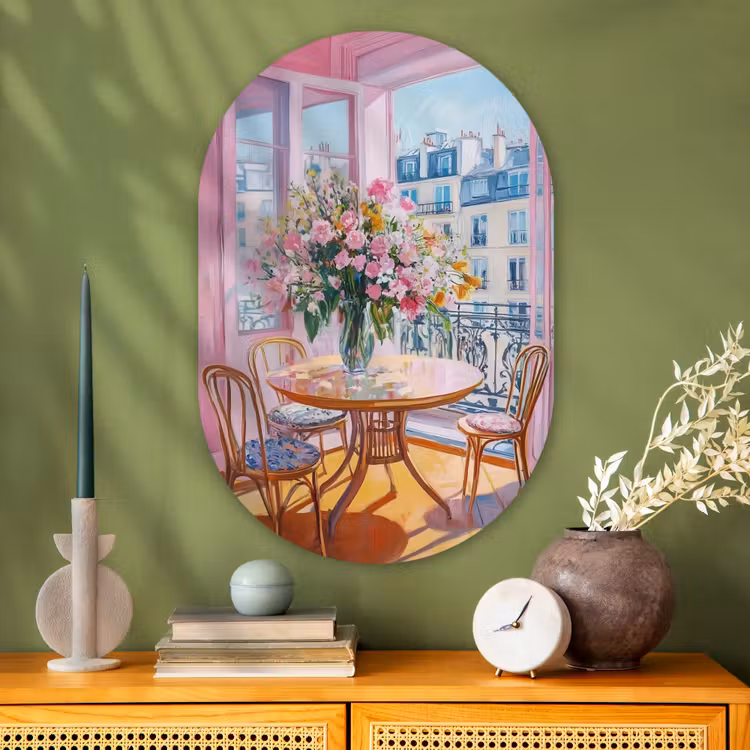 Muurovaal - Glas - Pink - City - Bloemen — 2