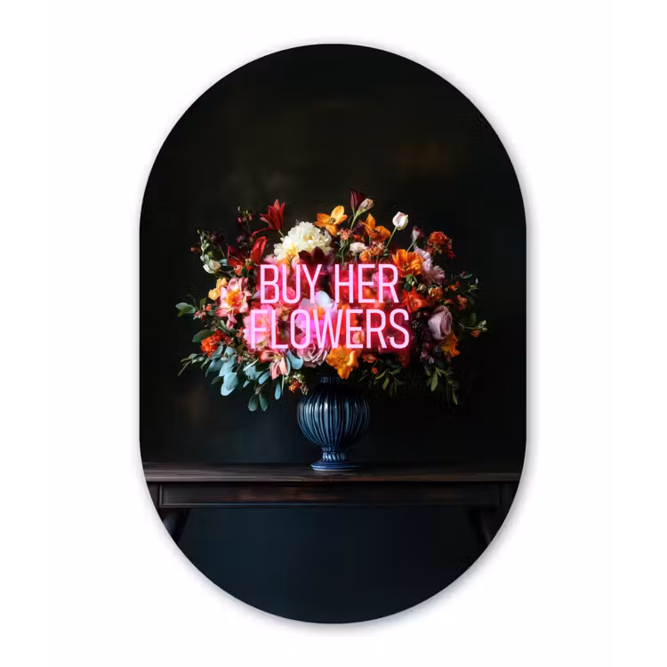 Muurovaal - Glas - Quote - Bloemen - Vaas - Neon — 1
