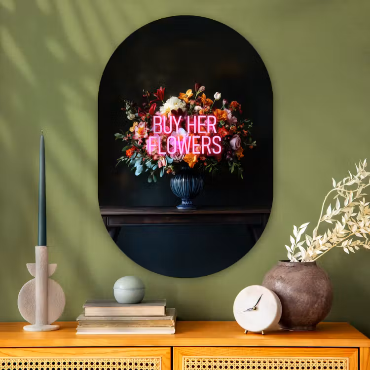Muurovaal - Glas - Quote - Bloemen - Vaas - Neon — 2