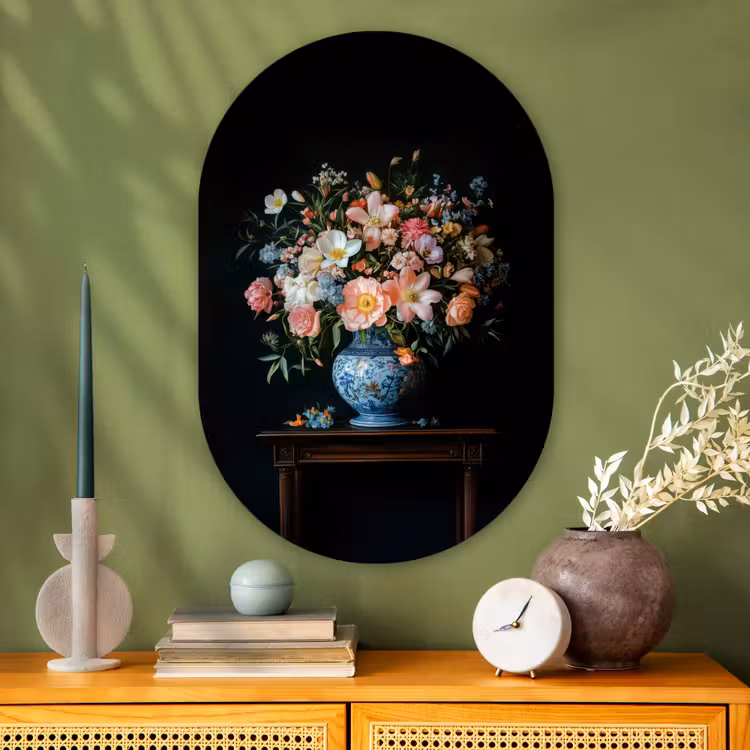 Muurovaal - Glas - Roze - Bloemen - Vaas - Kleuren — 2
