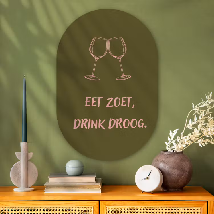 Muurovaal - Glas - Roze - Groen - Wijn - Quote — 2