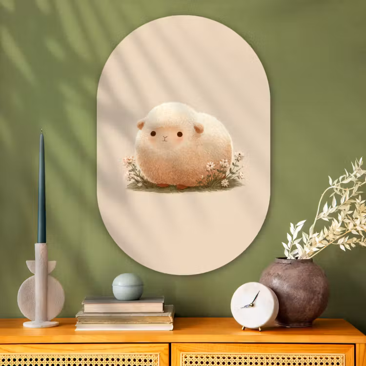 Muurovaal - Glas - Schaap - Beige - Bloemen — 2