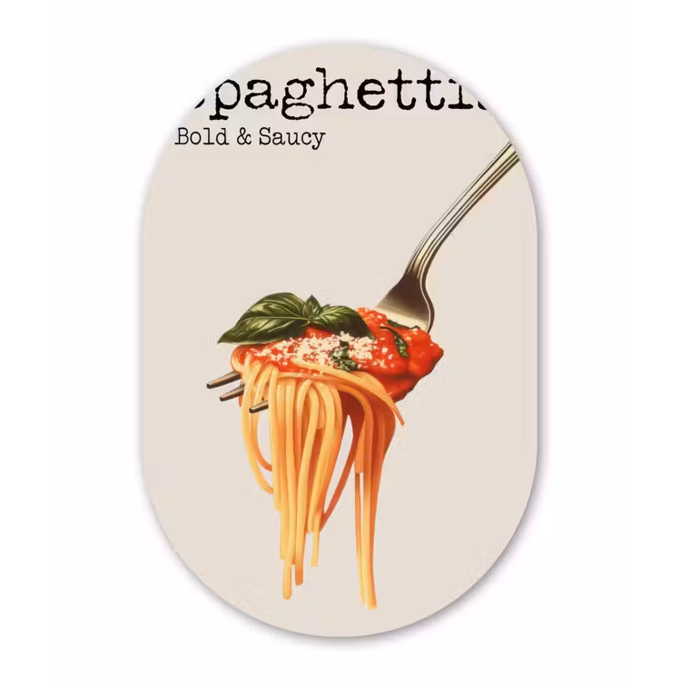 Muurovaal - Glas - Spaghetti - tomatensaus - Parmezaanse kaas — 1